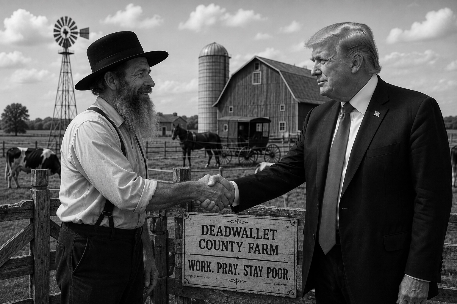 President meeting Amish at DeadWallet County Farm